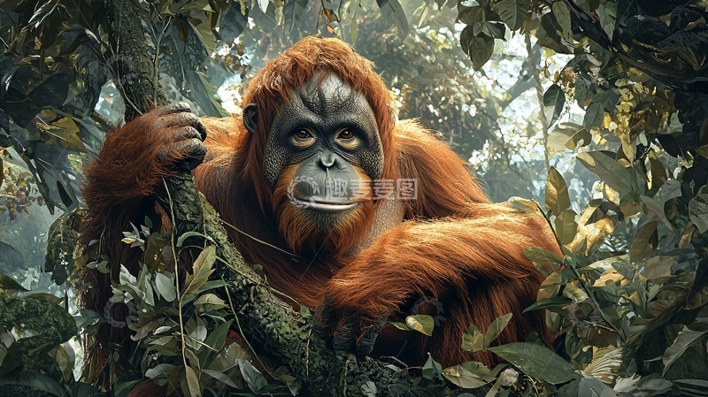 高清大图下载【趣麦麦图】丛林中的红毛猩猩