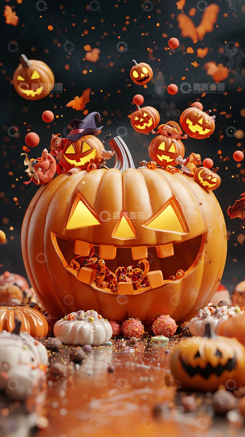 高清大图下载【趣麦麦图】万圣节南瓜灯与糖果装饰