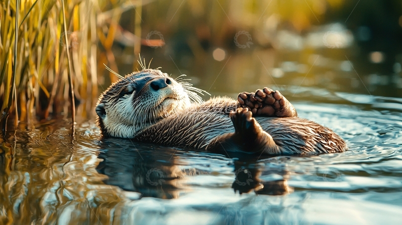 高清大图下载【趣麦麦图】水边悠闲的水獭