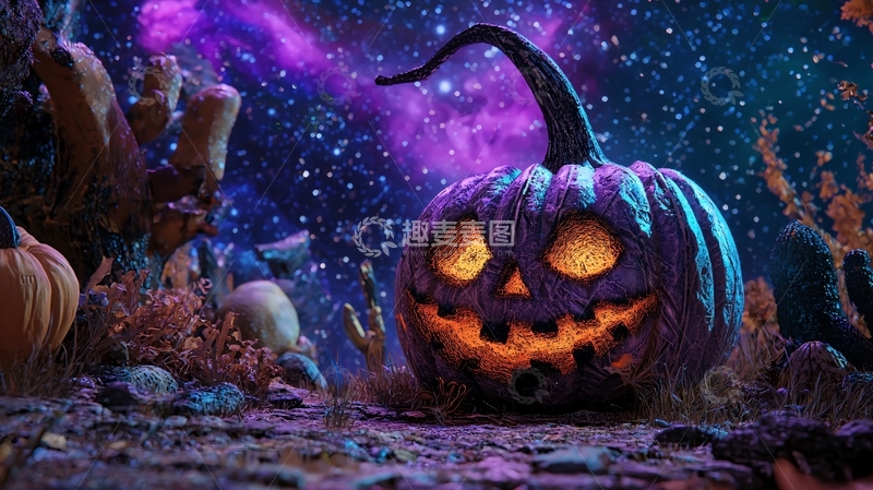 高清大图下载【趣麦麦图】万圣节南瓜夜景