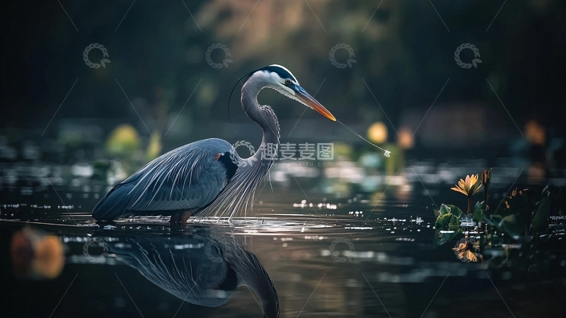 高清大图下载【趣麦麦图】宁静湖畔的苍鹭