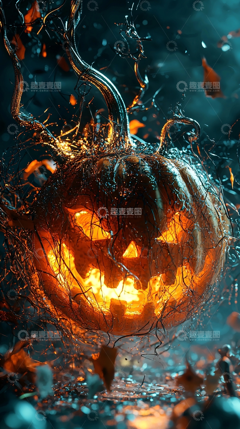 高清大图下载【趣麦麦图】万圣节南瓜灯与枯枝
