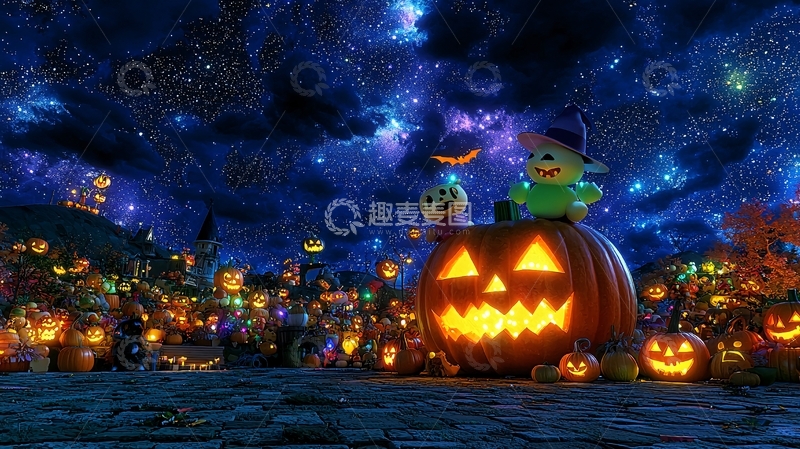 高清大图下载【趣麦麦图】万圣节南瓜灯夜景