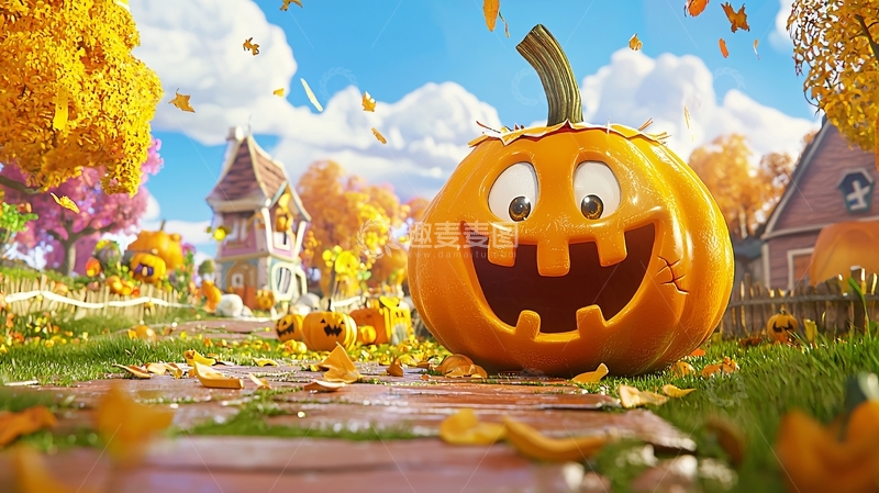 高清大图下载【趣麦麦图】万圣节南瓜灯与秋天景色