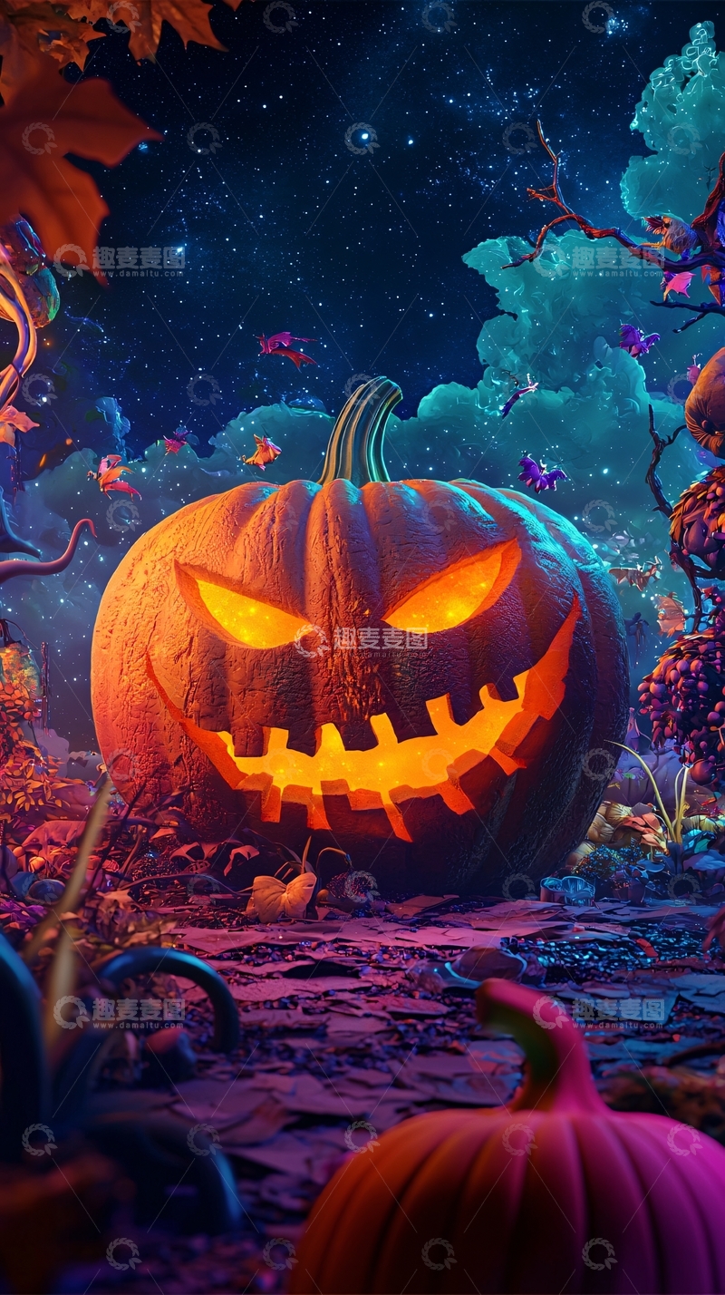 高清大图下载【趣麦麦图】万圣节南瓜夜景
