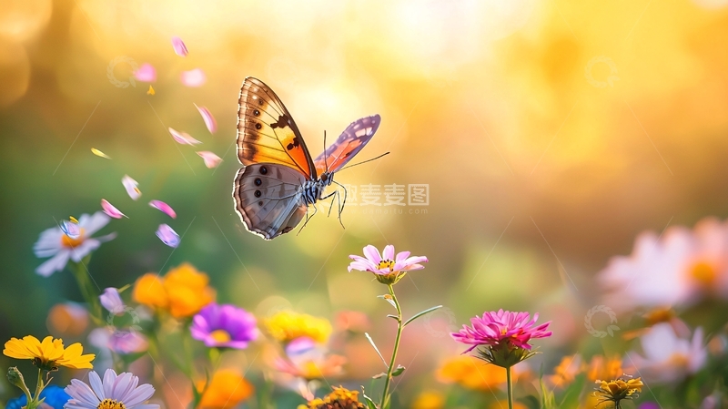 高清大图下载【趣麦麦图】蝴蝶与花海自然风光