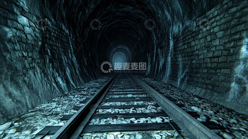 高清大图下载【趣麦麦图】幽暗隧道铁轨延伸远方