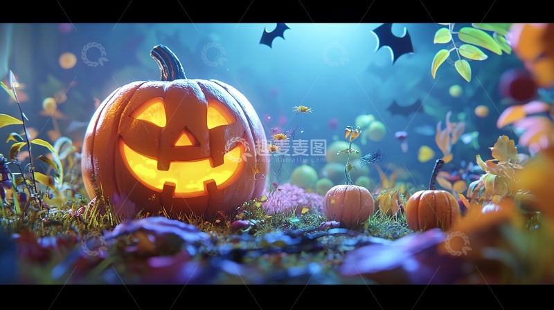 高清大图下载【趣麦麦图】万圣节南瓜灯与夜景