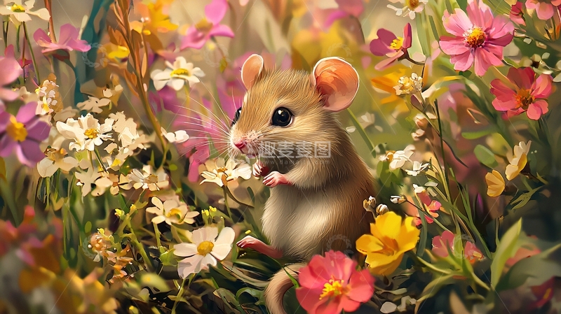 高清大图下载【趣麦麦图】小鼠在花丛中