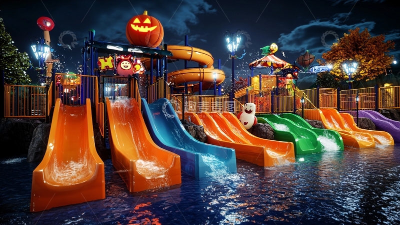 高清大图下载【趣麦麦图】万圣节主题水上乐园夜景