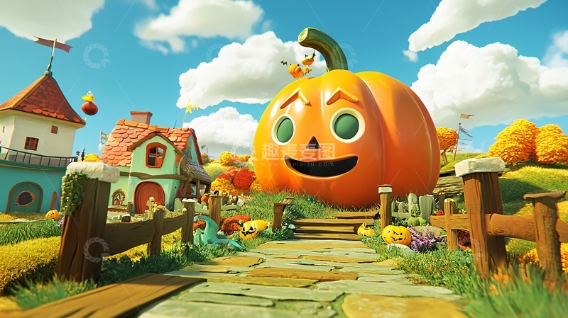 高清大图下载【趣麦麦图】万圣节南瓜主题村庄场景