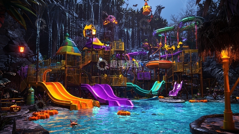 高清大图下载【趣麦麦图】万圣节主题水上乐园夜景