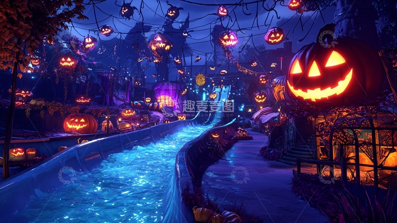 高清大图下载【趣麦麦图】万圣节主题游乐园夜景