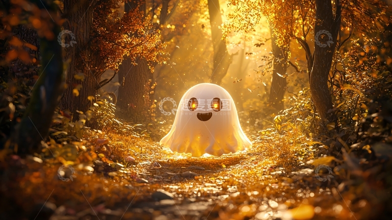 高清大图下载【趣麦麦图】秋日森林中的可爱幽灵