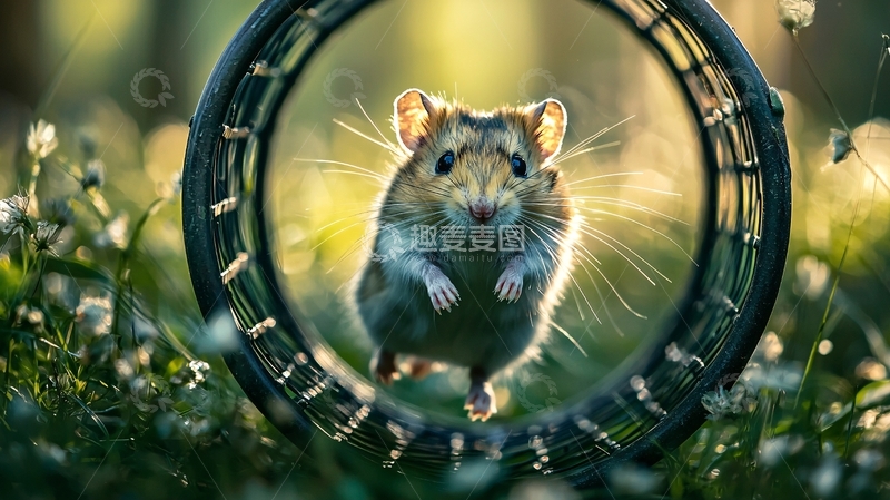 高清大图下载【趣麦麦图】小鼠在圆形玩具中奔跑