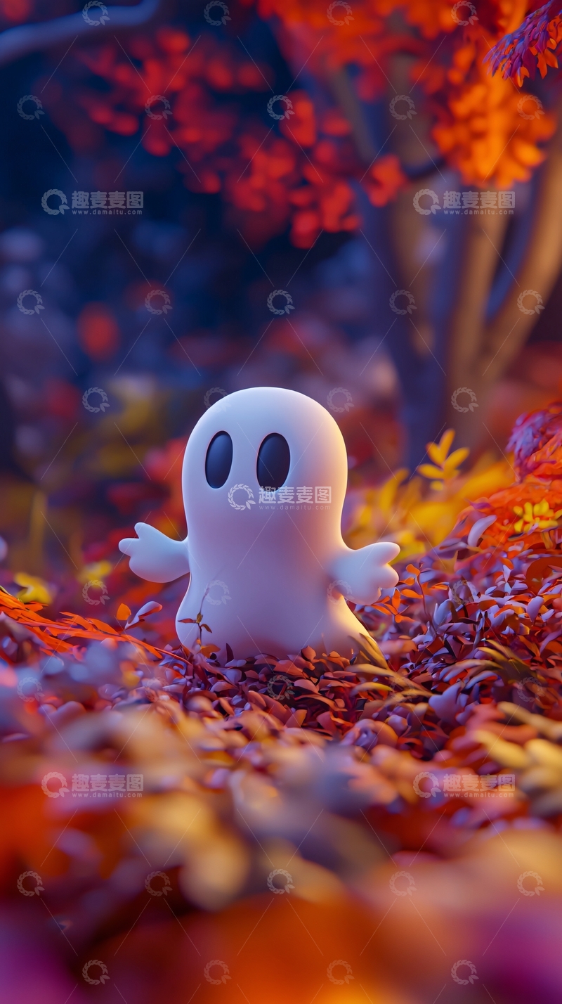 高清大图下载【趣麦麦图】秋日森林中的卡通幽灵