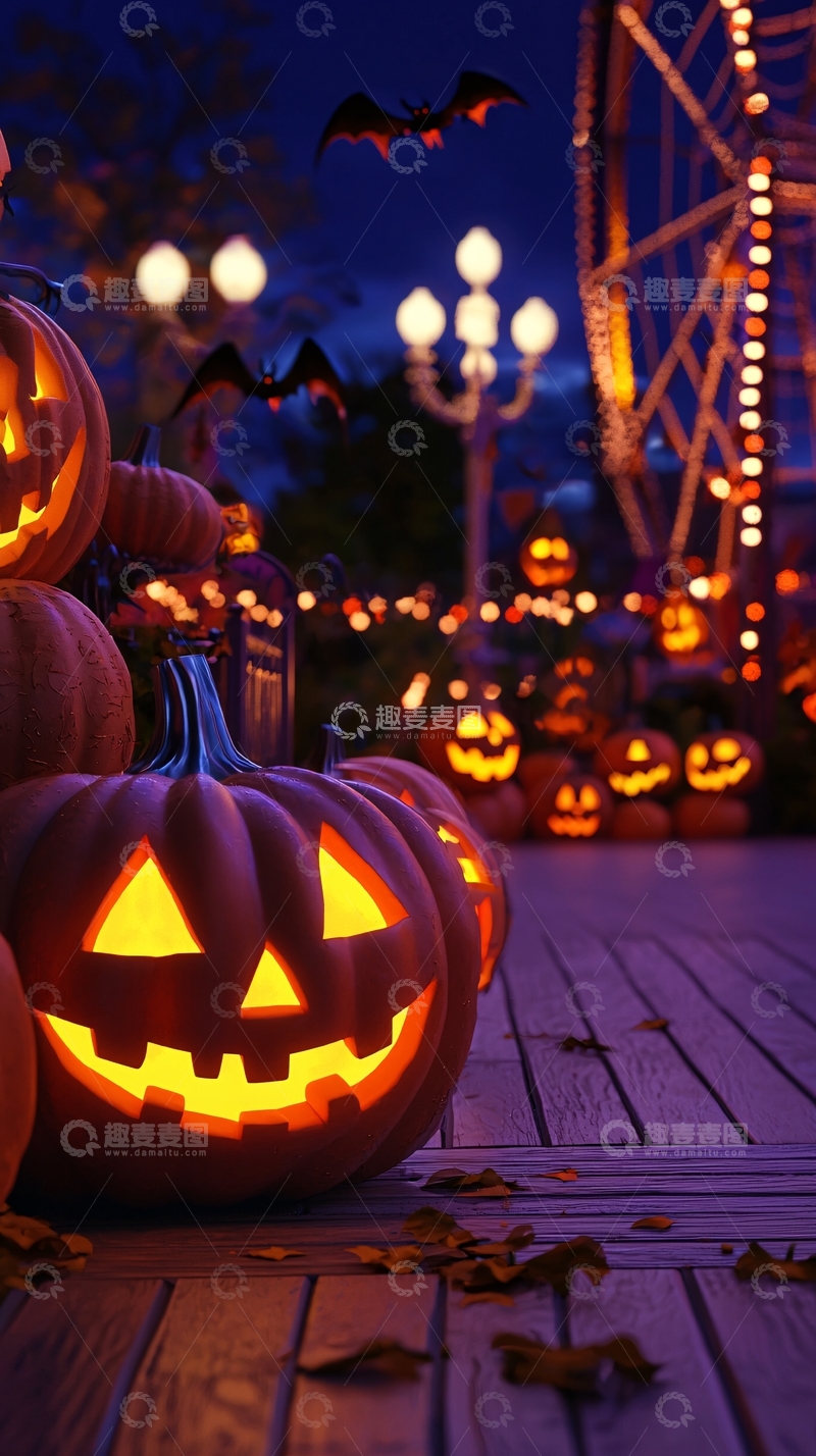 高清大图下载【趣麦麦图】万圣节南瓜灯夜景