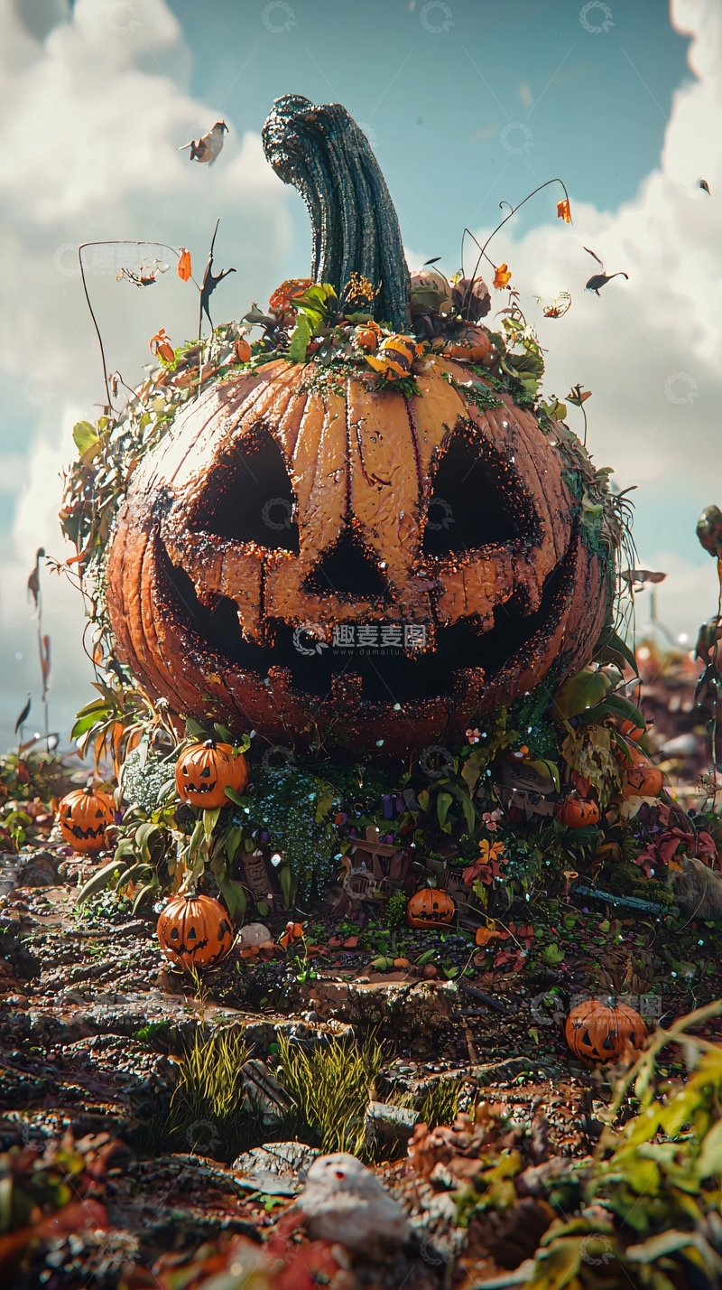 高清大图下载【趣麦麦图】万圣节南瓜与小精灵的奇幻场景