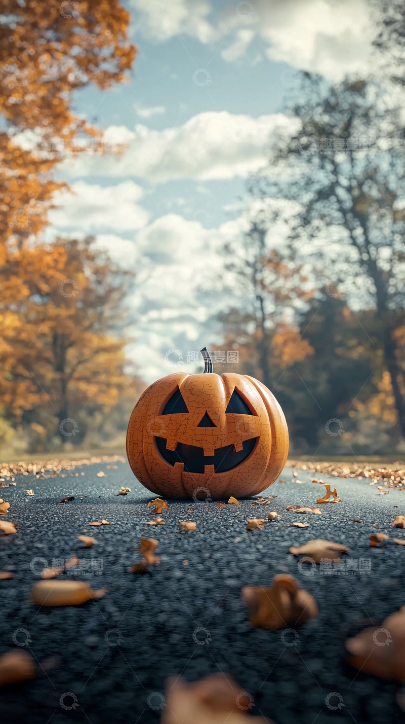 高清大图下载【趣麦麦图】秋日路上的南瓜灯