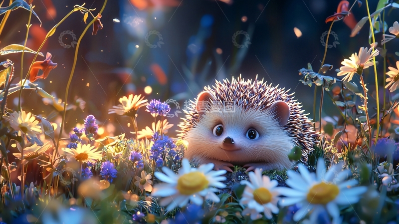 高清大图下载【趣麦麦图】小刺猬在花丛中