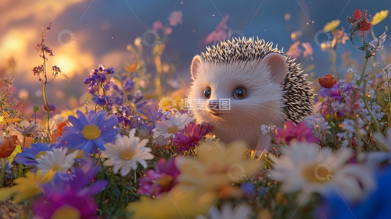 高清大图下载【趣麦麦图】刺猬与花海高清图片