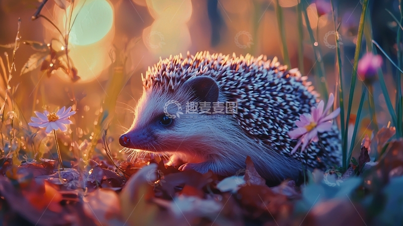 高清大图下载【趣麦麦图】秋日森林中的刺猬