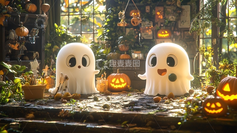 高清大图下载【趣麦麦图】万圣节鬼魂南瓜灯装饰场景