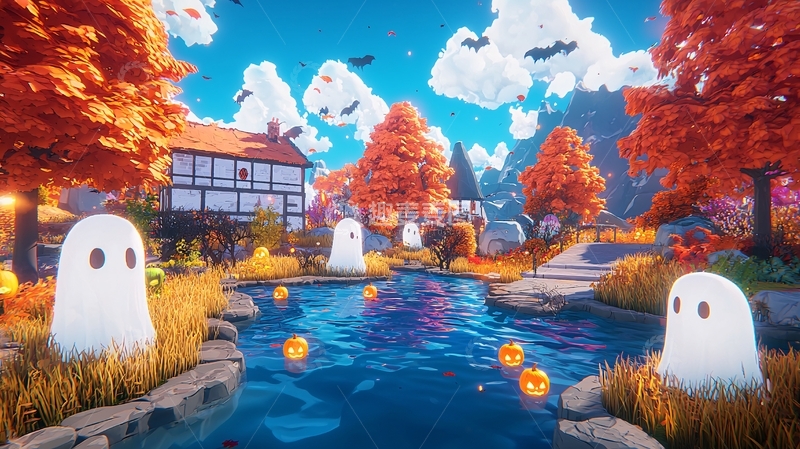高清大图下载【趣麦麦图】万圣节主题村庄场景