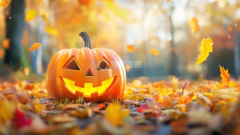 高清大图下载【趣麦麦图】秋日南瓜灯与落叶