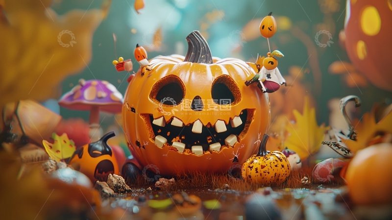 高清大图下载【趣麦麦图】万圣节南瓜灯与小精灵