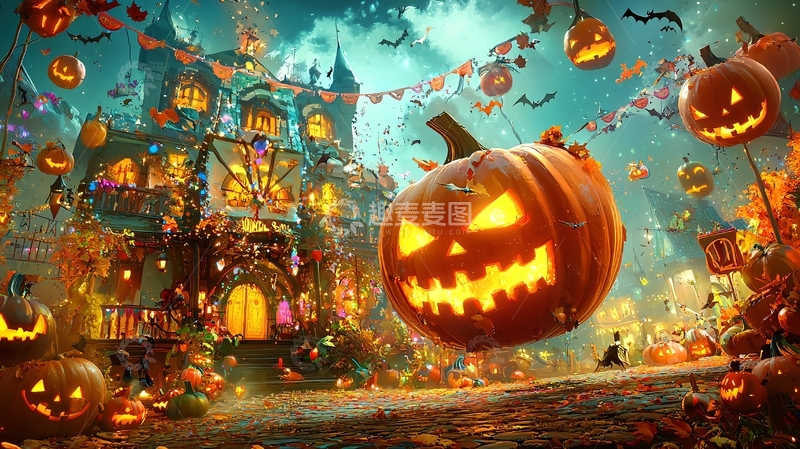 高清大图下载【趣麦麦图】万圣节南瓜城堡夜景