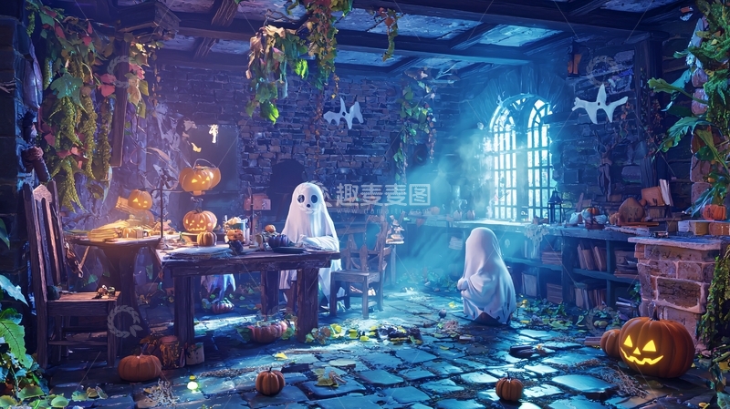 高清大图下载【趣麦麦图】万圣节幽灵主题室内场景