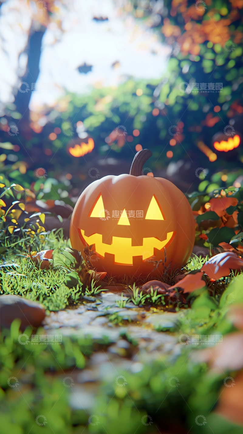 高清大图下载【趣麦麦图】万圣节南瓜灯森林场景