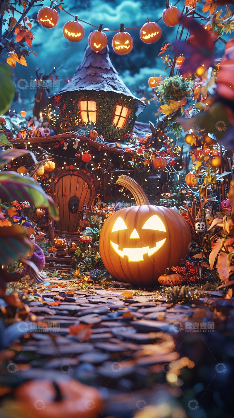 高清大图下载【趣麦麦图】万圣节南瓜灯与小屋