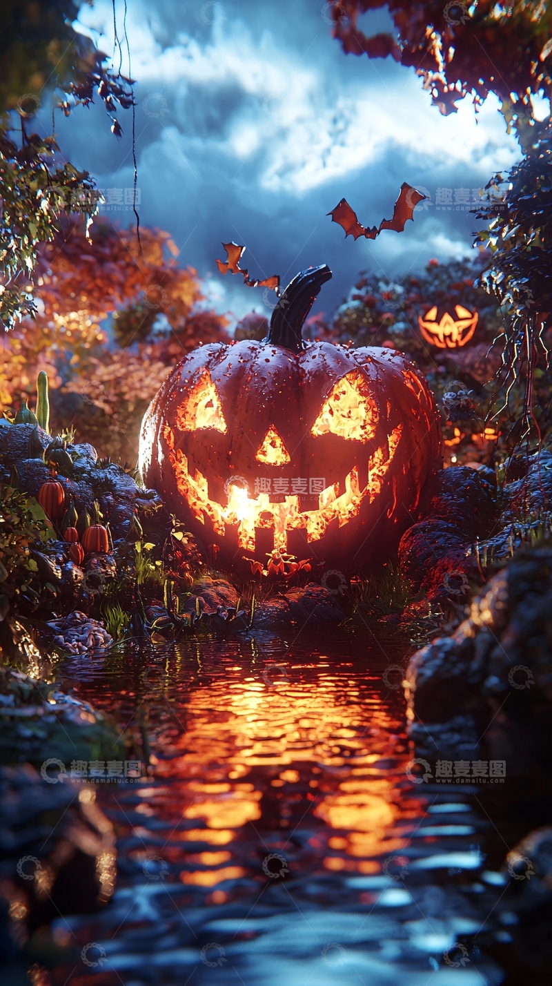 高清大图下载【趣麦麦图】万圣节南瓜灯与夜景