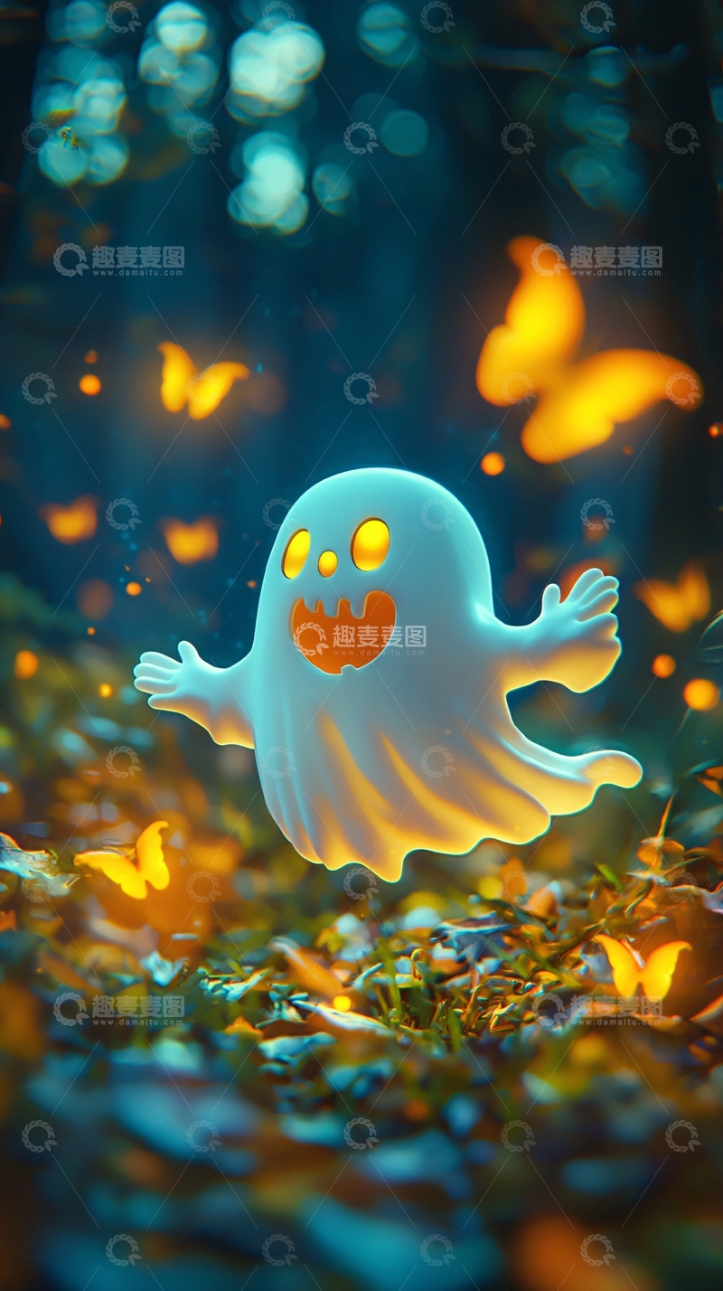 高清大图下载【趣麦麦图】森林中的卡通幽灵