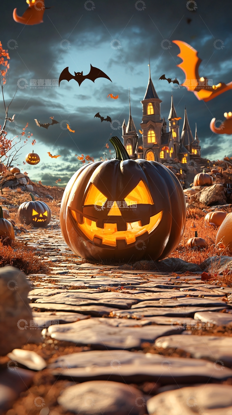 高清大图下载【趣麦麦图】万圣节南瓜城堡夜景