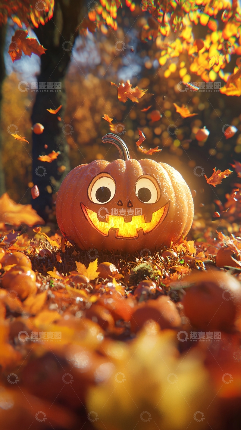 高清大图下载【趣麦麦图】秋日南瓜灯与落叶