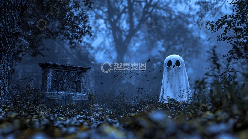 高清大图下载【趣麦麦图】幽灵墓地夜晚场景