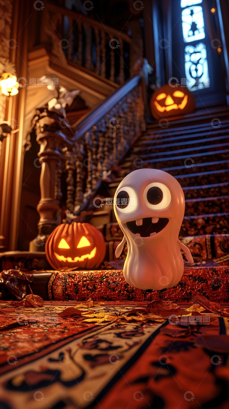 高清大图下载【趣麦麦图】万圣节鬼魂南瓜灯地毯