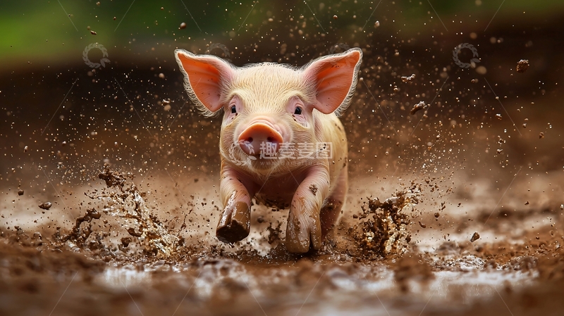 高清大图下载【趣麦麦图】泥地上的小猪奔跑场景