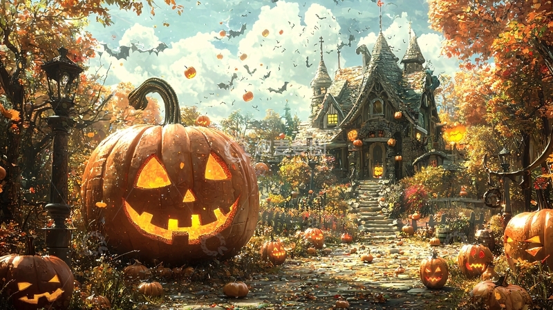 高清大图下载【趣麦麦图】万圣节南瓜与古堡