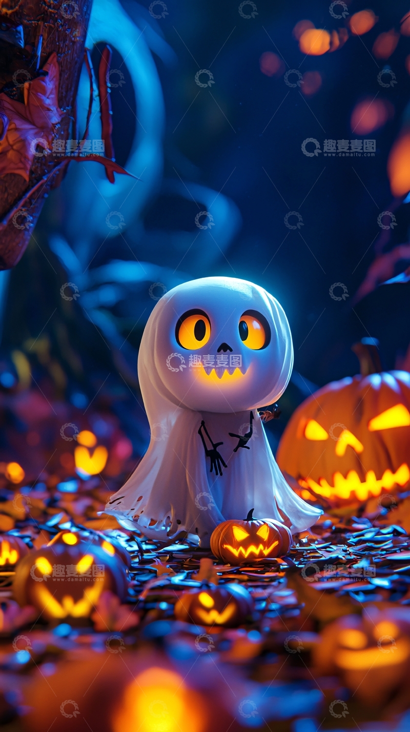 高清大图下载【趣麦麦图】万圣节幽灵与南瓜灯