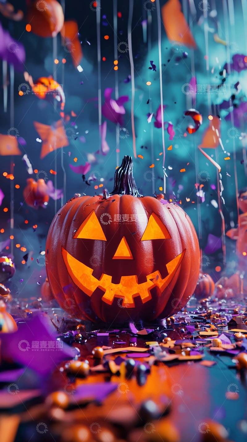 高清大图下载【趣麦麦图】万圣节南瓜灯与五彩纸屑