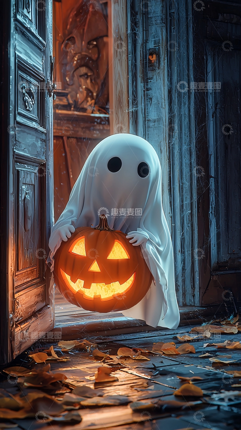 高清大图下载【趣麦麦图】万圣节幽灵与南瓜灯