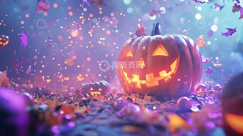 高清大图下载【趣麦麦图】万圣节南瓜灯与落叶