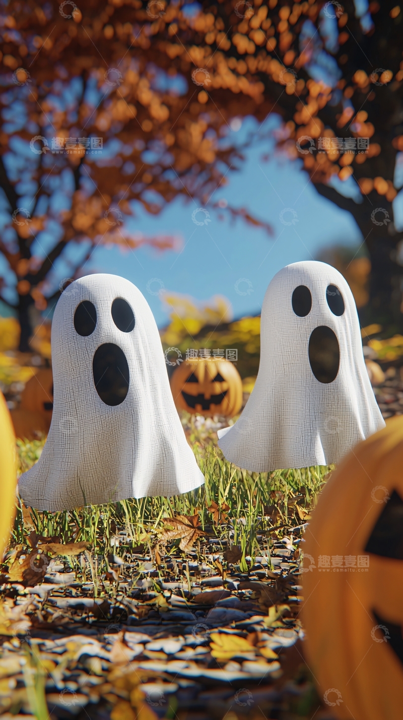 高清大图下载【趣麦麦图】万圣节鬼魂南瓜装饰场景