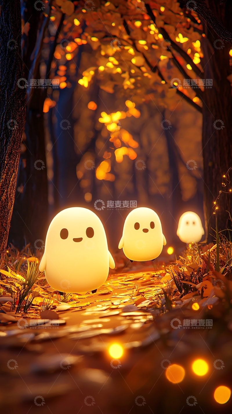 高清大图下载【趣麦麦图】秋夜森林中的发光小精灵