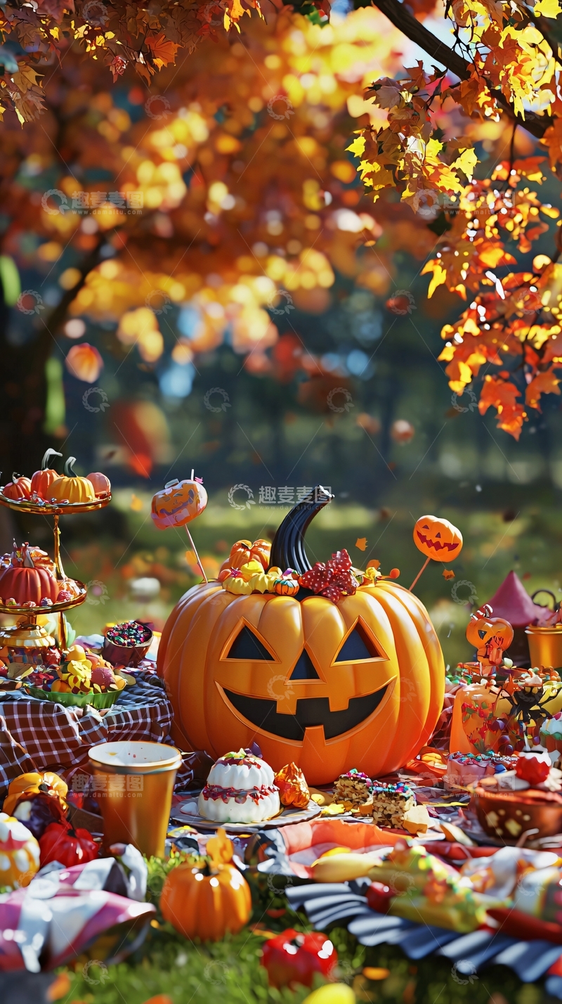 高清大图下载【趣麦麦图】万圣节南瓜与糖果派对场景