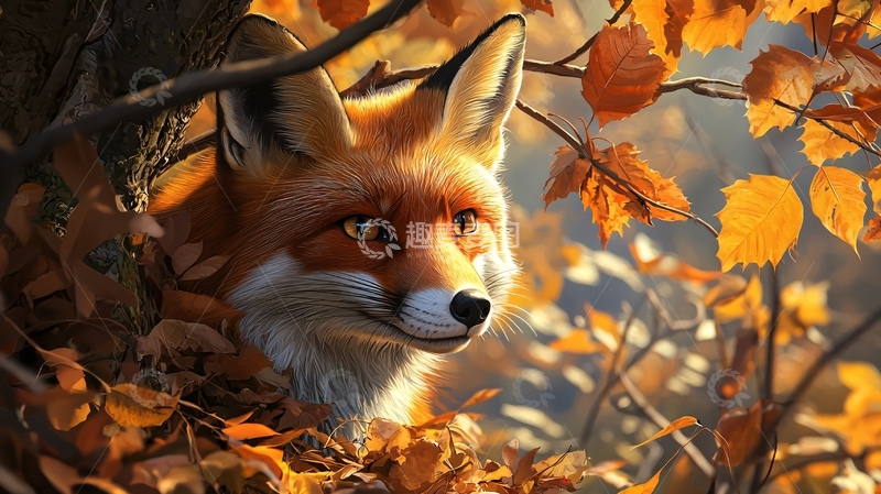 高清大图下载【趣麦麦图】秋日森林中的狐狸